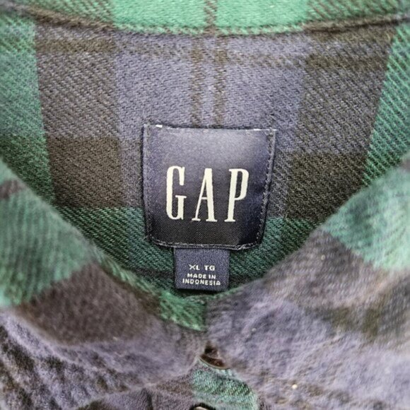 Gap Shirt Flannel Green Purple Plaid Pocket Button Down Women's Size XL Outdoor - Picture 6 of 10